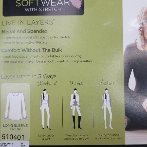 Cuddl Duds Softwear Long Sleeve Crew Medium Stretch Modal Blend Top Off White - Picture 12 of 13